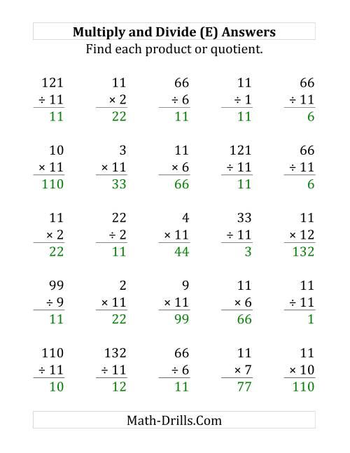 The Multiplying and Dividing by 11 (E) Math Worksheet Page 2