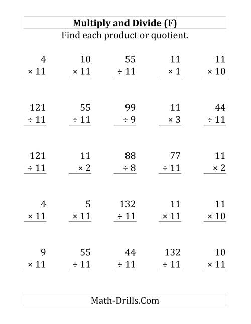 The Multiplying and Dividing by 11 (F) Math Worksheet
