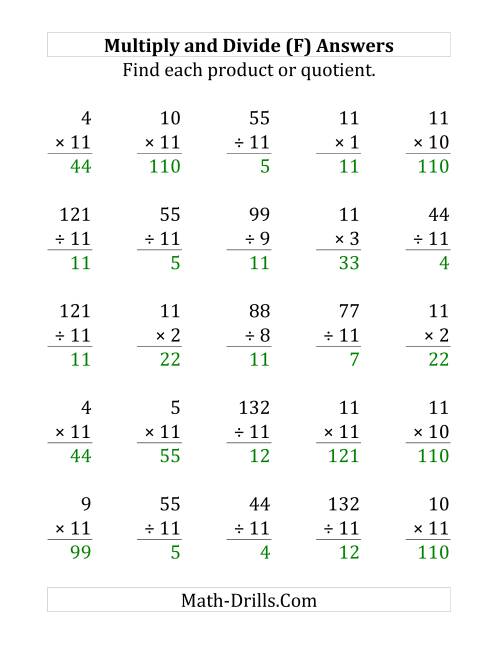The Multiplying and Dividing by 11 (F) Math Worksheet Page 2