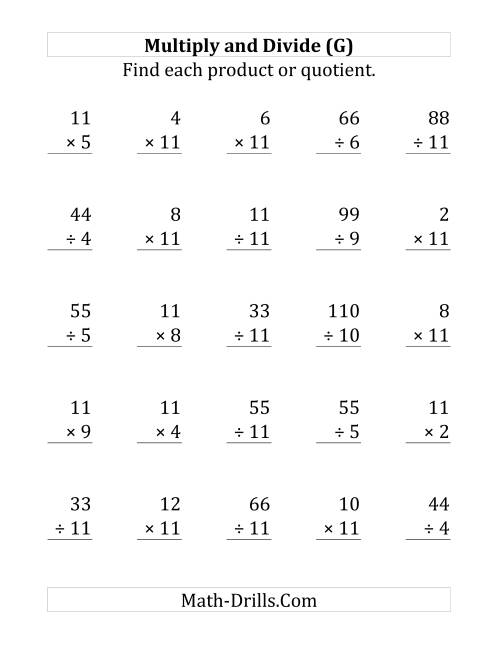 The Multiplying and Dividing by 11 (G) Math Worksheet