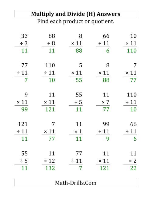 The Multiplying and Dividing by 11 (H) Math Worksheet Page 2