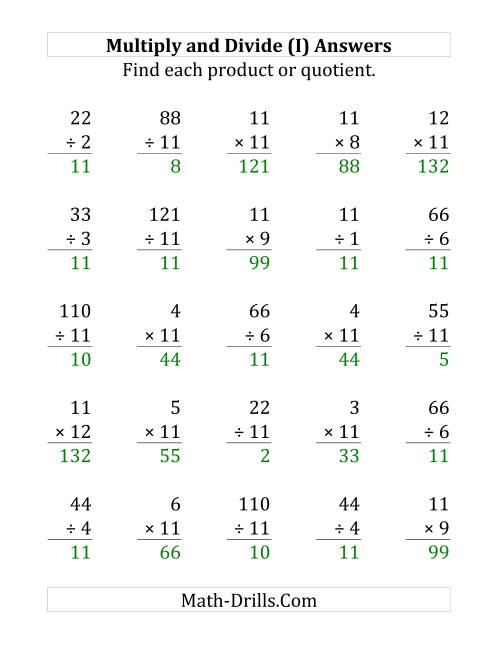 The Multiplying and Dividing by 11 (I) Math Worksheet Page 2