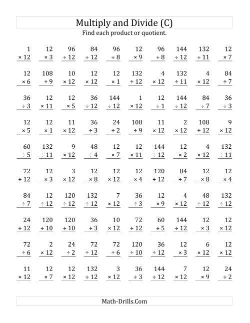 The Multiplying and Dividing by 12 (C) Math Worksheet
