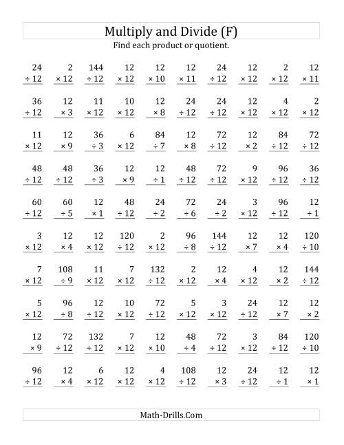 The Multiplying and Dividing by 12 (F) Math Worksheet
