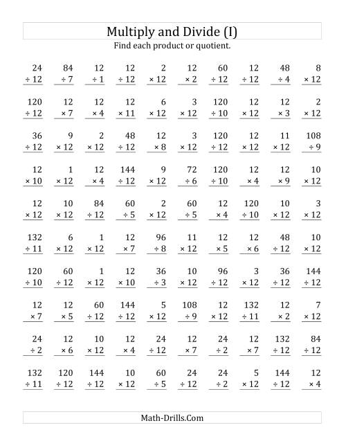 The Multiplying and Dividing by 12 (I) Math Worksheet