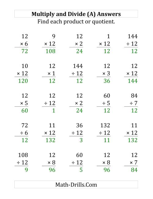 The Multiplying and Dividing by 12 (A) Math Worksheet Page 2