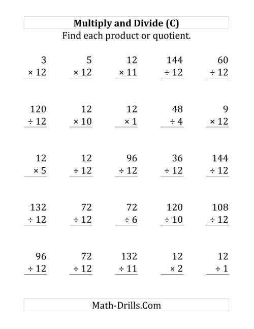 The Multiplying and Dividing by 12 (C) Math Worksheet