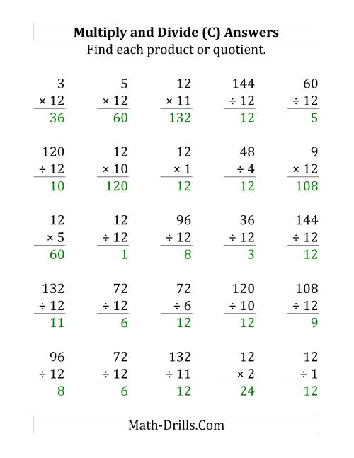 The Multiplying and Dividing by 12 (C) Math Worksheet Page 2