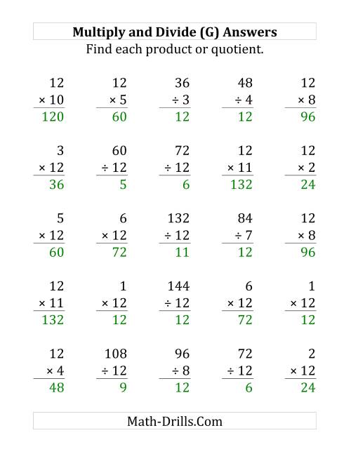 The Multiplying and Dividing by 12 (G) Math Worksheet Page 2