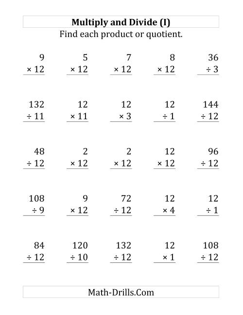 The Multiplying and Dividing by 12 (I) Math Worksheet