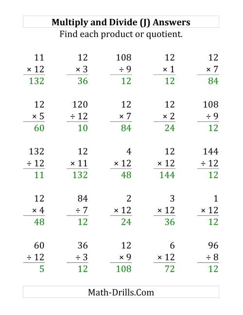 The Multiplying and Dividing by 12 (J) Math Worksheet Page 2