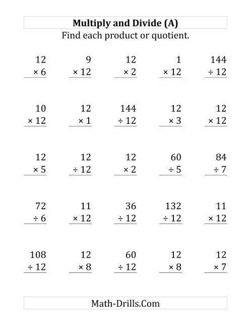 The Multiplying and Dividing by 12 (Large Print) Math Worksheet