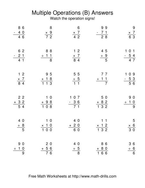 The All Operations Using Numbers to 12 (B) Math Worksheet Page 2