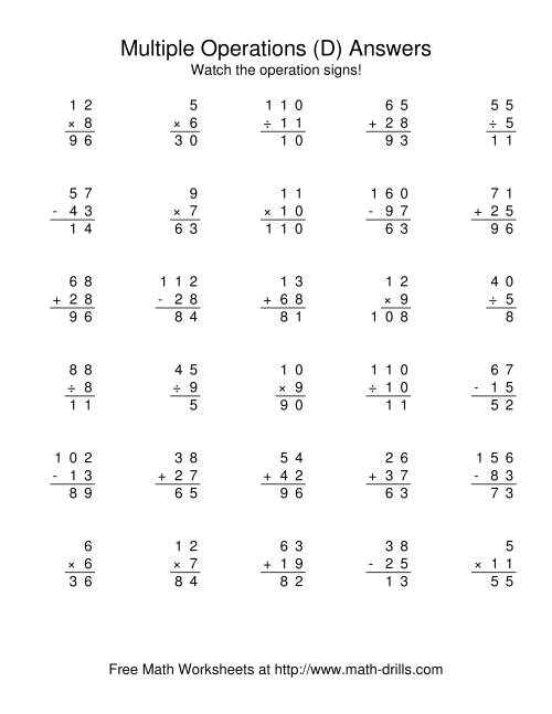 The All Operations Using Numbers to 12 (D) Math Worksheet Page 2