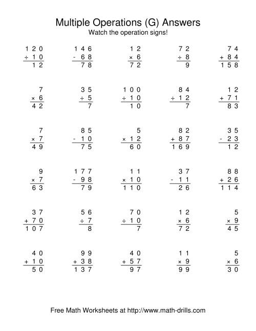 The All Operations Using Numbers to 12 (G) Math Worksheet Page 2