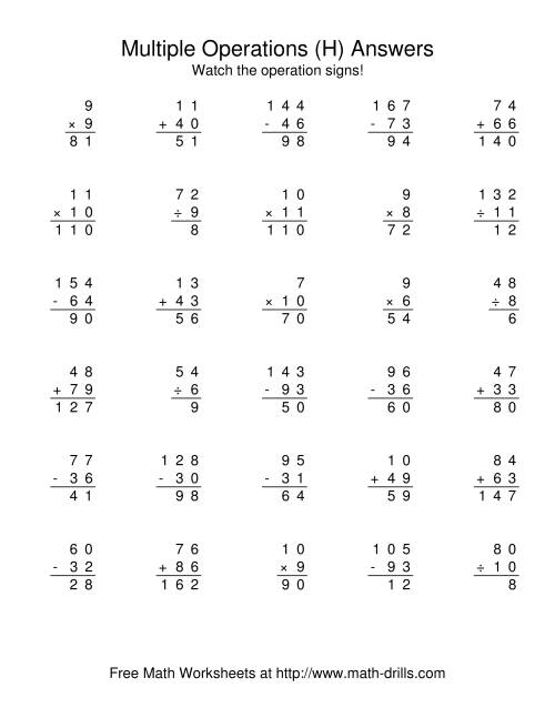 The All Operations Using Numbers to 12 (H) Math Worksheet Page 2