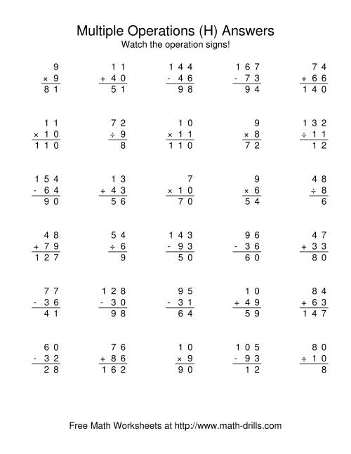 all operations using numbers to 12 h
