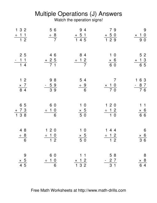 The All Operations Using Numbers to 12 (J) Math Worksheet Page 2