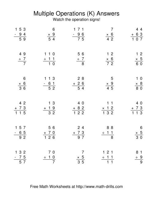 The All Operations Using Numbers to 12 (K) Math Worksheet Page 2
