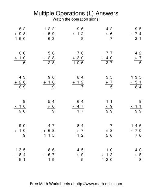 The All Operations Using Numbers to 12 (L) Math Worksheet Page 2