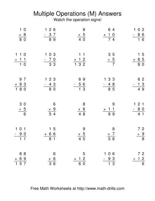 The All Operations Using Numbers to 12 (M) Math Worksheet Page 2