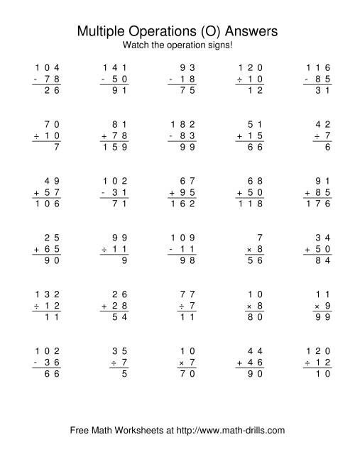 The All Operations Using Numbers to 12 (O) Math Worksheet Page 2