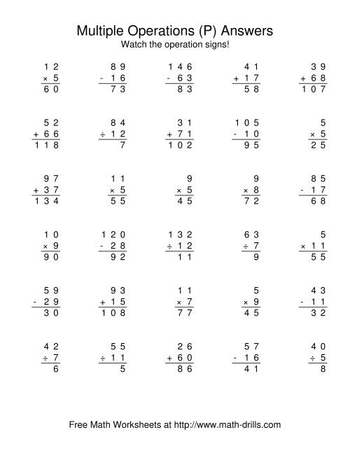 The All Operations Using Numbers to 12 (P) Math Worksheet Page 2
