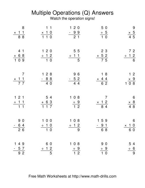 The All Operations Using Numbers to 12 (Q) Math Worksheet Page 2