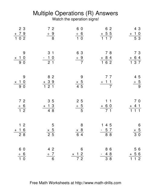 The All Operations Using Numbers to 12 (R) Math Worksheet Page 2