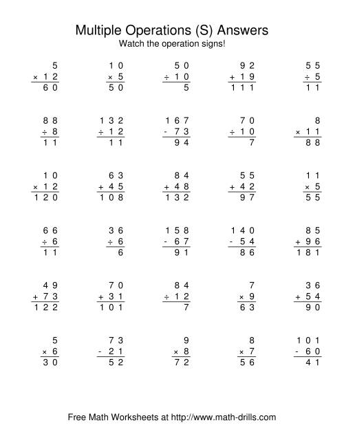The All Operations Using Numbers to 12 (S) Math Worksheet Page 2