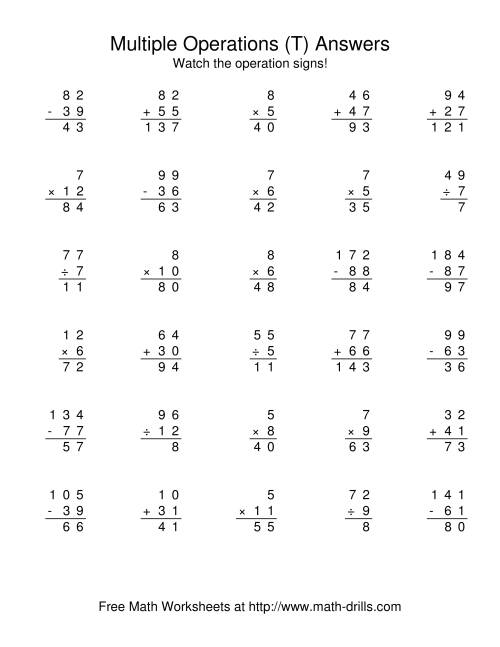 The All Operations Using Numbers to 12 (T) Math Worksheet Page 2