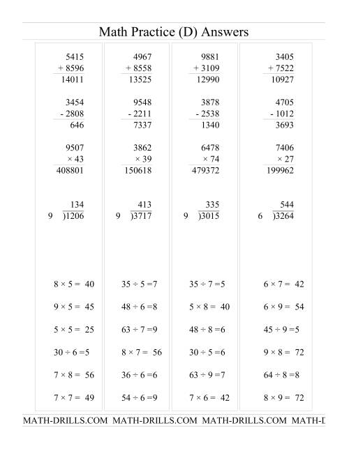 The All Operations with Long and Short Questions (D) Math Worksheet Page 2