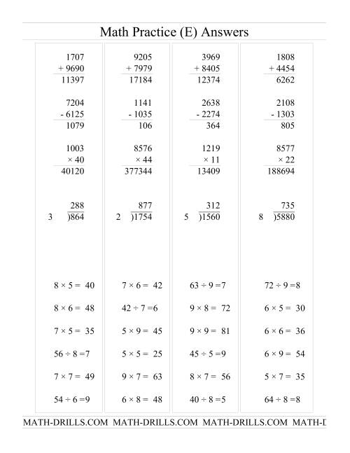 The All Operations with Long and Short Questions (E) Math Worksheet Page 2