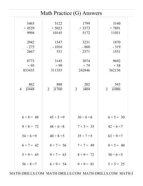 The All Operations with Long and Short Questions (G) Math Worksheet Page 2