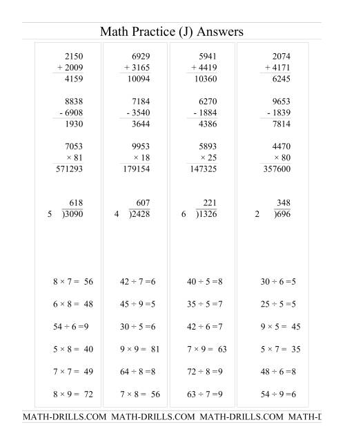The All Operations with Long and Short Questions (J) Math Worksheet Page 2