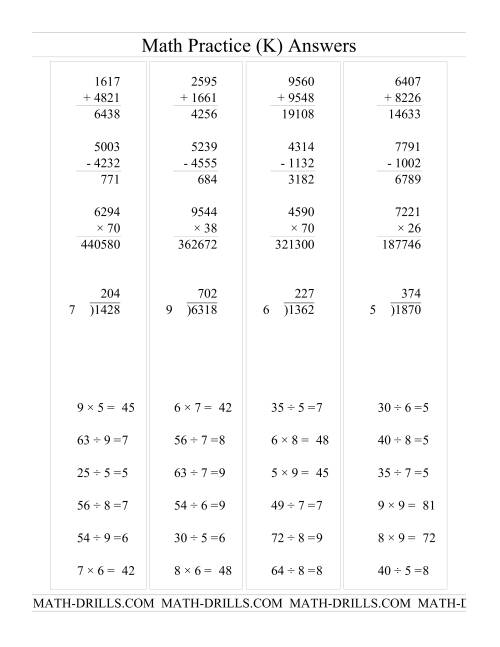 The All Operations with Long and Short Questions (K) Math Worksheet Page 2