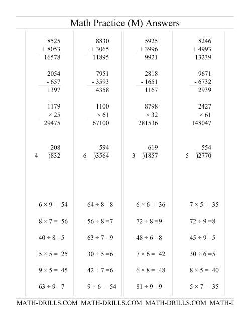 The All Operations with Long and Short Questions (M) Math Worksheet Page 2
