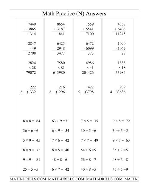 The All Operations with Long and Short Questions (N) Math Worksheet Page 2