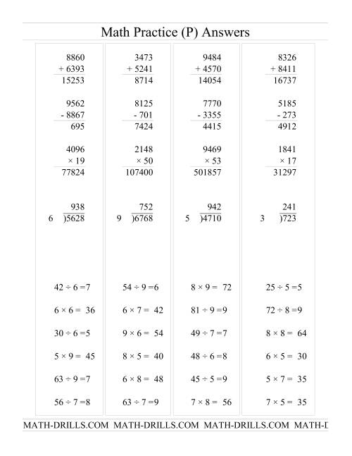 The All Operations with Long and Short Questions (P) Math Worksheet Page 2