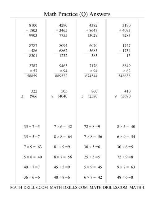 The All Operations with Long and Short Questions (Q) Math Worksheet Page 2
