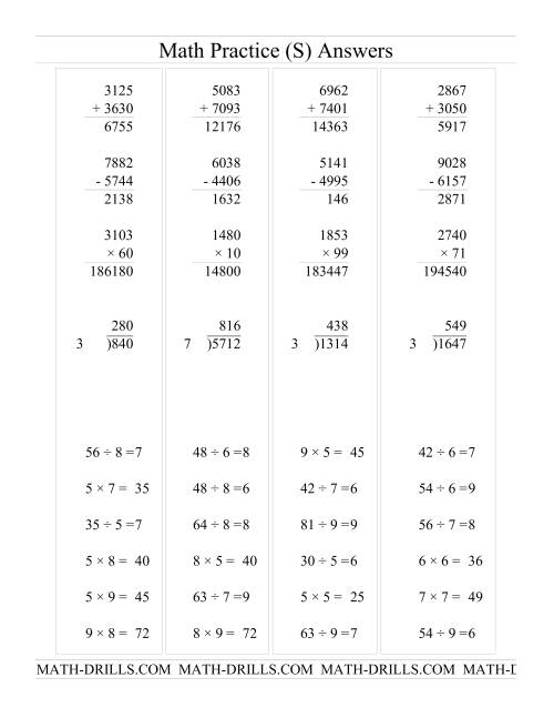The All Operations with Long and Short Questions (S) Math Worksheet Page 2