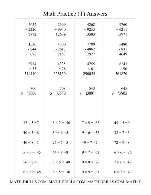 The All Operations with Long and Short Questions (T) Math Worksheet Page 2