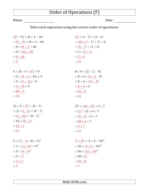 The Order of Operations with Whole Numbers (Five Steps) (F) Math Worksheet Page 2