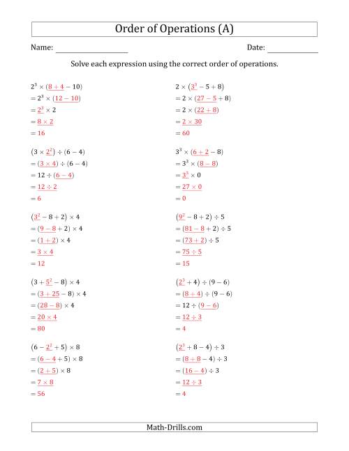 The Order of Operations with Whole Numbers (Four Steps) (A) Math Worksheet Page 2