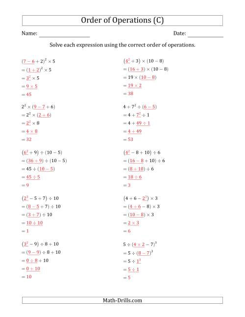 The Order of Operations with Whole Numbers (Four Steps) (C) Math Worksheet Page 2