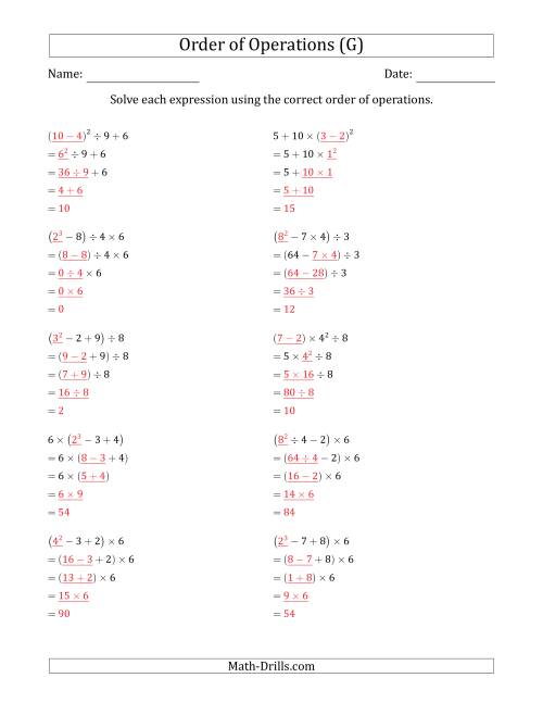 The Order of Operations with Whole Numbers (Four Steps) (G) Math Worksheet Page 2