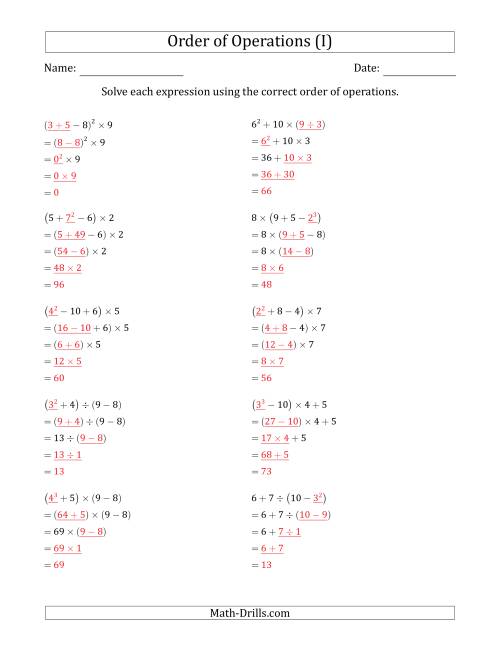 The Order of Operations with Whole Numbers (Four Steps) (I) Math Worksheet Page 2