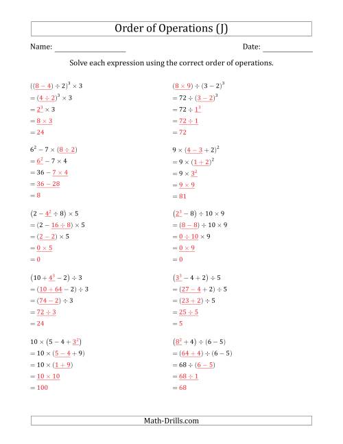 The Order of Operations with Whole Numbers (Four Steps) (J) Math Worksheet Page 2