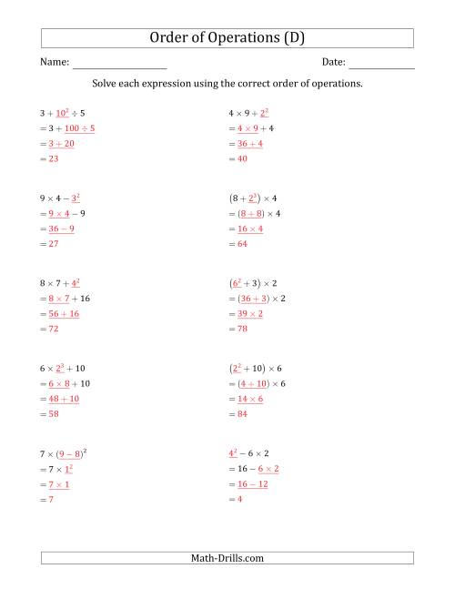 The Order of Operations with Whole Numbers (Three Steps) (D) Math Worksheet Page 2
