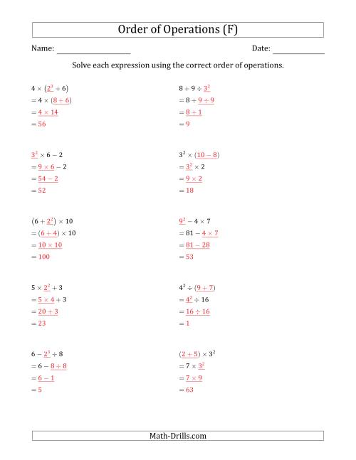The Order of Operations with Whole Numbers (Three Steps) (F) Math Worksheet Page 2